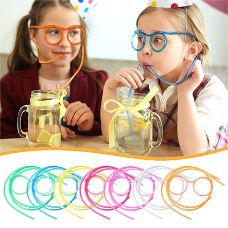 (Pack of 2) Crazy Funky Funny Soft Flexible Plastic Unique Drinking Straw Eye Glasses For Kids Used In Parties