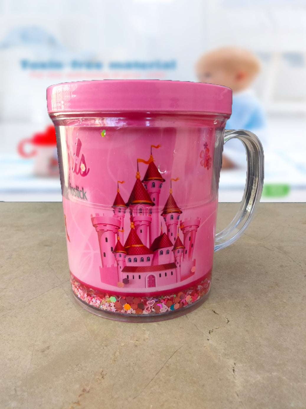 (Pack of 2) New Kids Cartoon Glitter Glass Mug For Boys and Girls