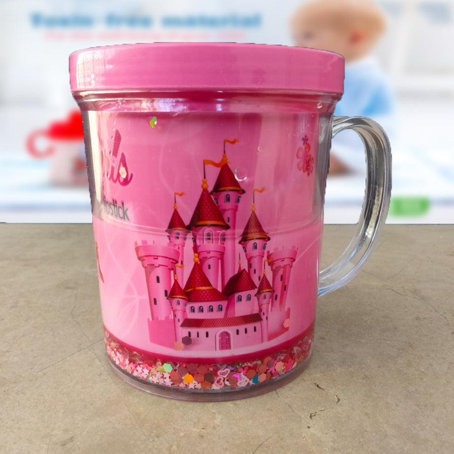 (Pack of 2) New Kids Cartoon Glitter Glass Mug For Boys and Girls