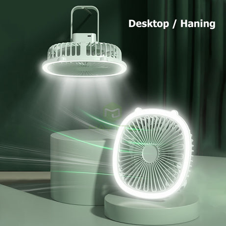 Multifunctional Rechargeable Mini Desk Fan With LED Light And Foldable Hook for Home, Office and Outdoor Camping