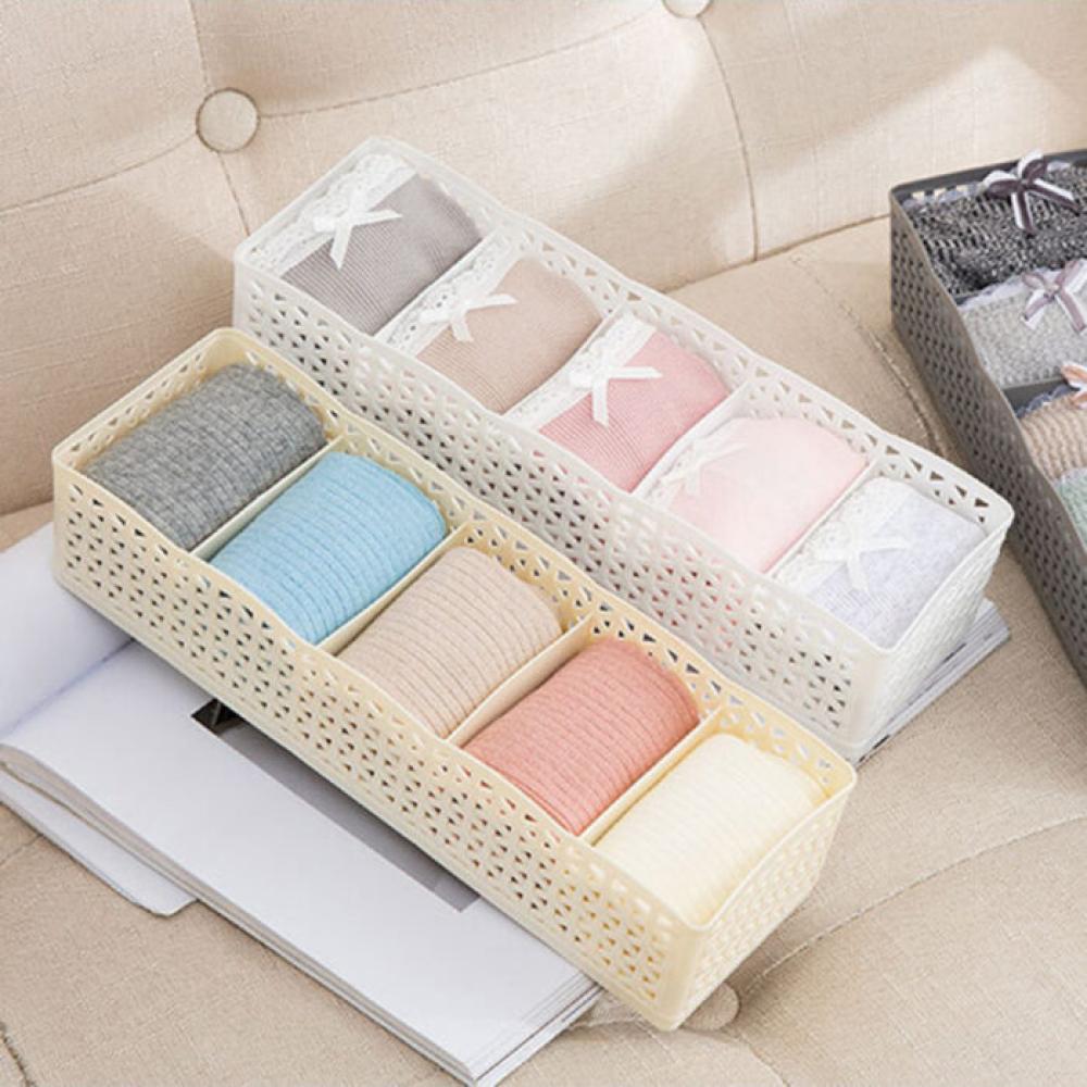 (Pack of 2) Plastic 5 Grids Storage Box Organizer Wardrobe Basket