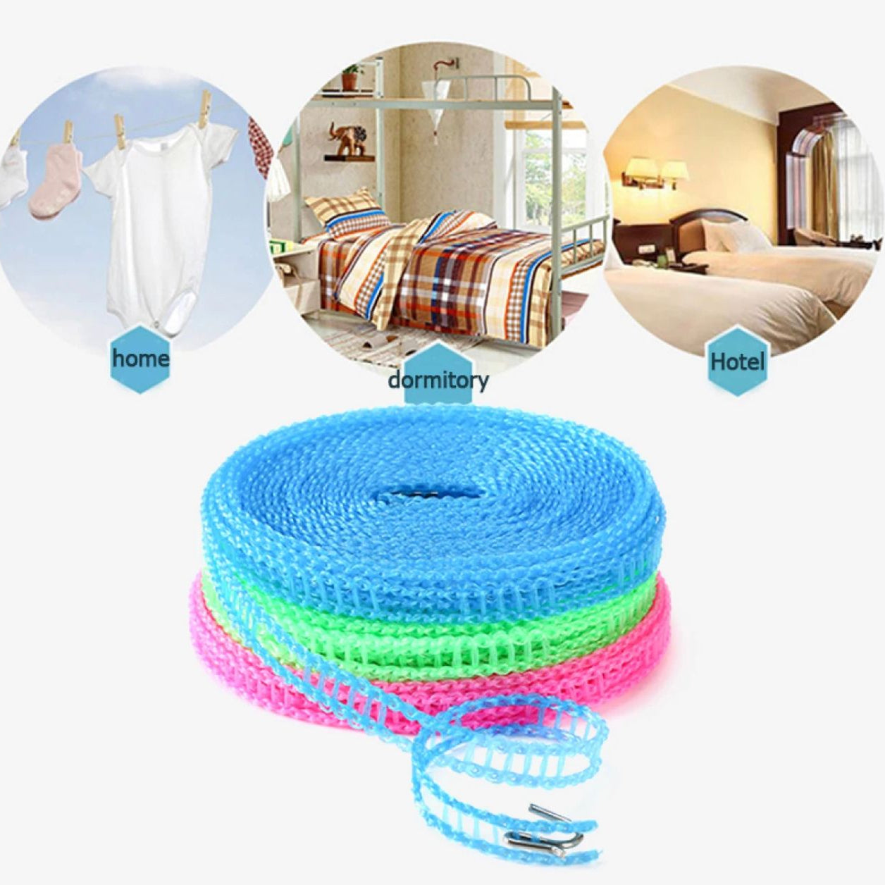 Buy 3 Get 3 Free Offer 6 Pcs Wind Proof Non Slip Nylon Hanging Drying Rope Clothes washing line with full size of 5 Meters in Rs 999 - 6 Pcs