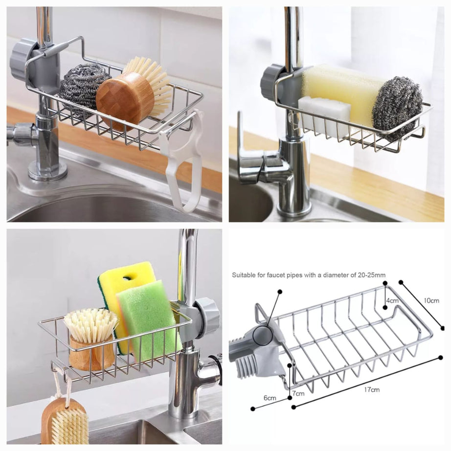 Stainless Steel Adjusting Multifunctional Kitchen Faucet Sponge Holder For Hanging Sink Organizer in Bathroom