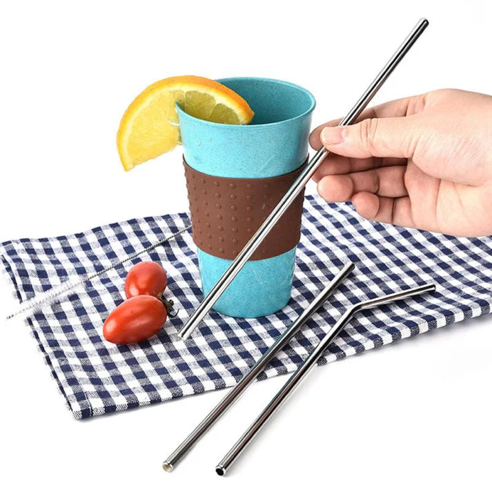 Stainless Steel Metal Drinking Straw Set – Reusable with Cleaner Brush 3Pcs