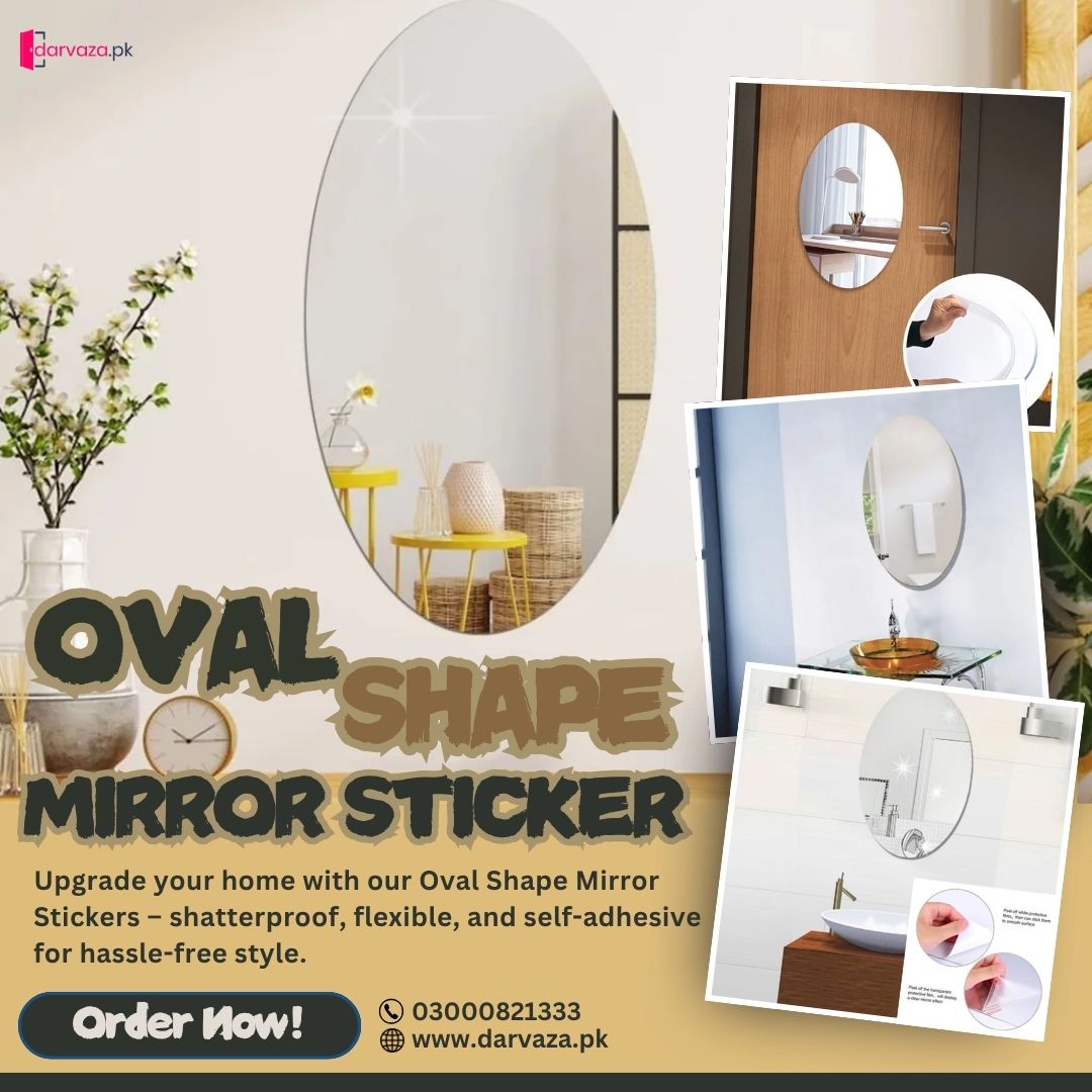 Buy 1 Get 1 Free Offer - Shatterproof, Flexible, Stylish and Self Adhesive Oval Shape Mirror Sticker (2 Pcs)
