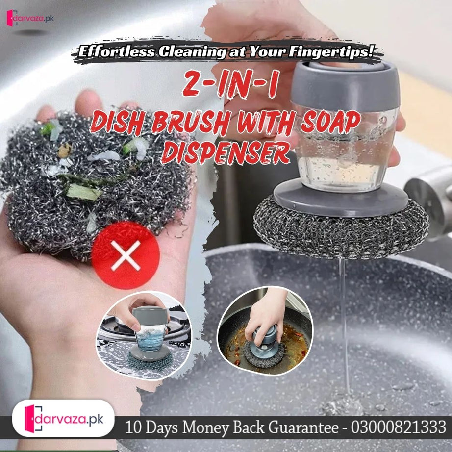 Buy 1 Get 1 Free Offer 2 Pcs Kitchen Cleaning Dish Brush Scrubber with Soap Dispenser