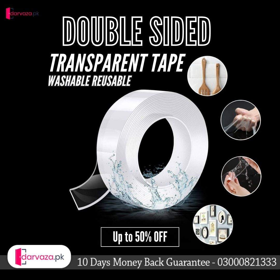 Imported Washable Reusable Nano Double Sided Transparent Tape for firm grip and Long Lasting Stickiness