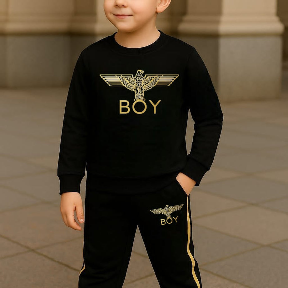 Boy Printed Black Track Suit for Kids