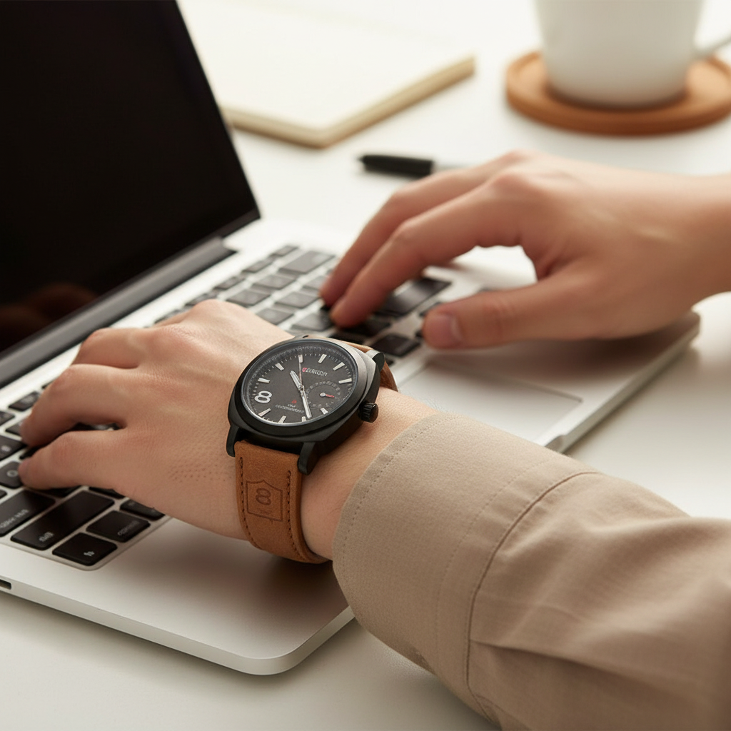 Brown Leather Strap Wrist Watch For Men