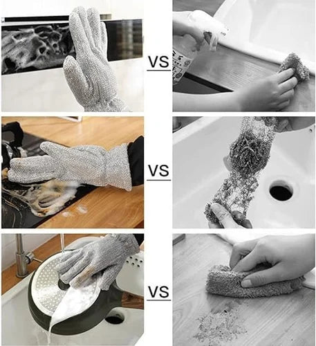 2 Pcs Kitchen Dish Silver Wire Cleaning Gloves