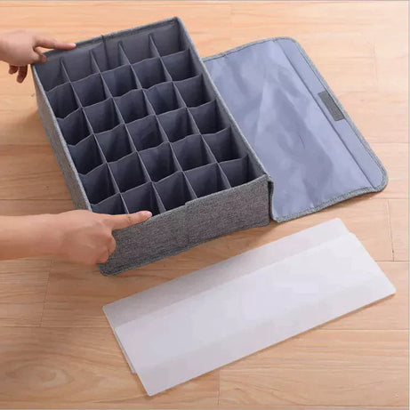 Foldable Underwear Socks Storage Box Organizer with Lids Closet Drawer Divider with 24 Compartments Cells