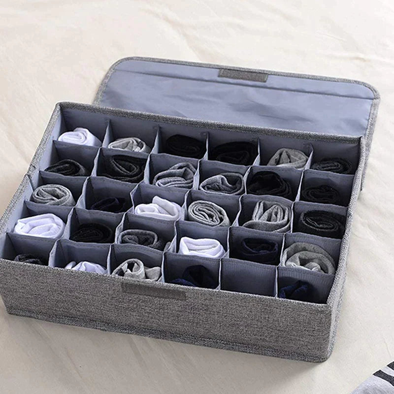 Foldable Underwear Socks Storage Box Organizer with Lids Closet Drawer Divider with 24 Compartments Cells