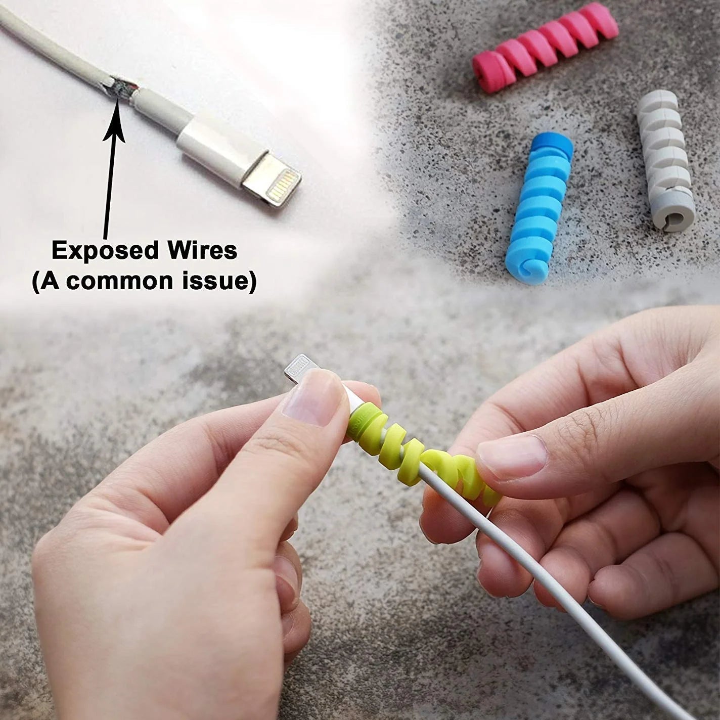 Set of 4 Spiral Silicone Cable Protectors for Android and iPhone Devices