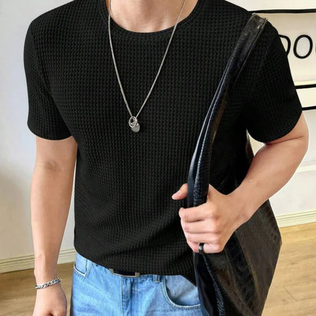 Waffle Knitted T-Shirt – BLACK