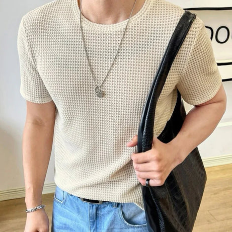 Waffle Knitted T-Shirt – BEIGE