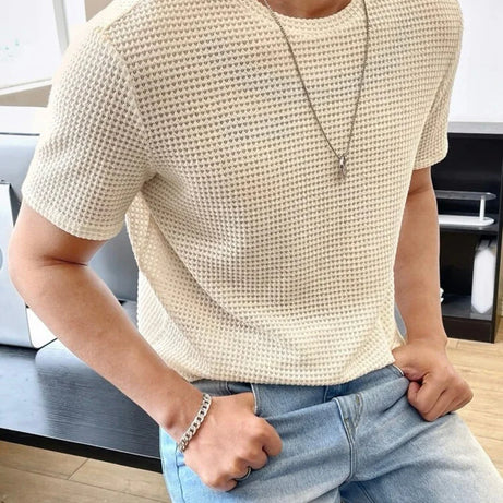 Waffle Knitted T-Shirt – BEIGE