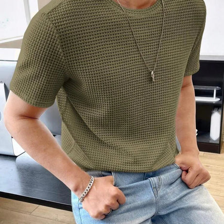 Waffle Knitted T-Shirt – OLIVE