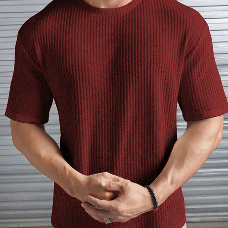 Oversized Waffle Knit Tee for Men – MAROON