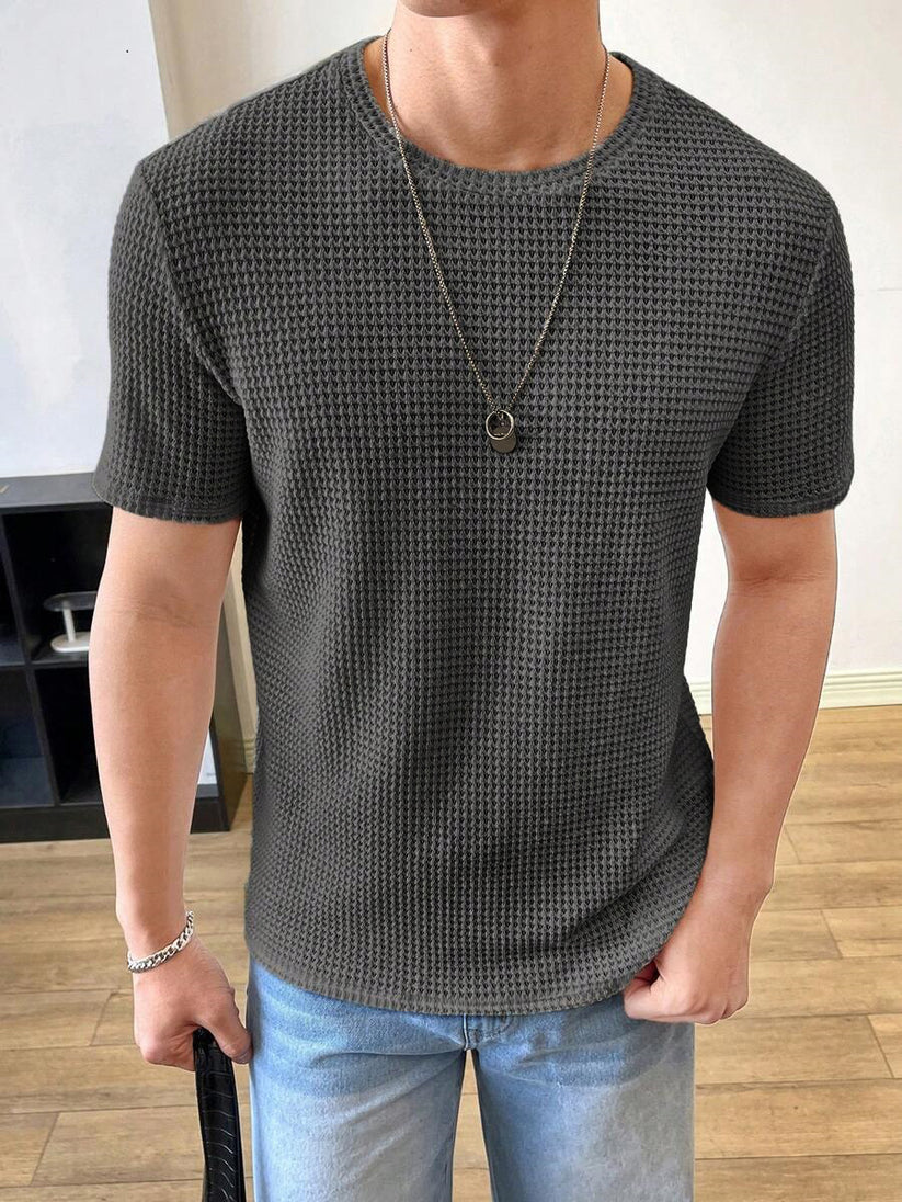 Waffle Knitted T-Shirt – CHARCOAL