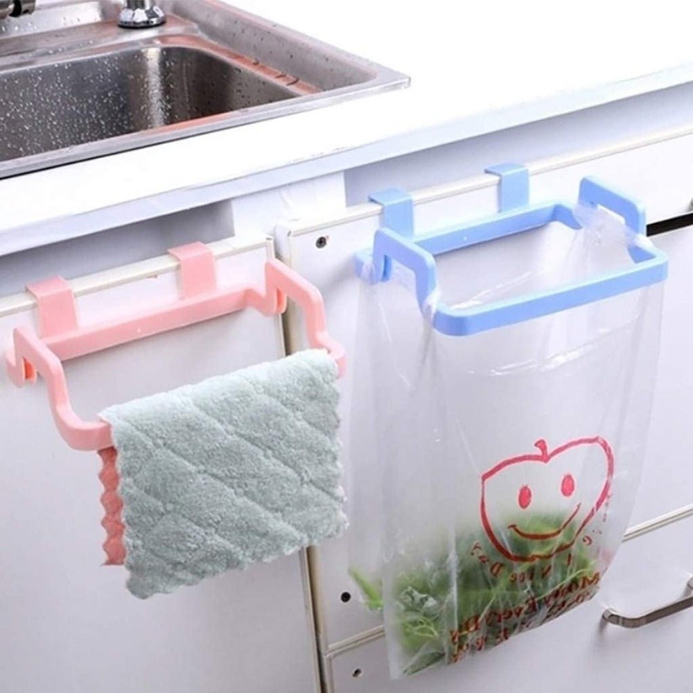 (Pack of 3) Reusable Plastic Bag Holder Rack Over the Cabinet Garbage Container For Kitchen and More