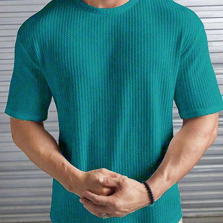 Oversized Waffle Knit Tee for Men – TURKISH GREEN