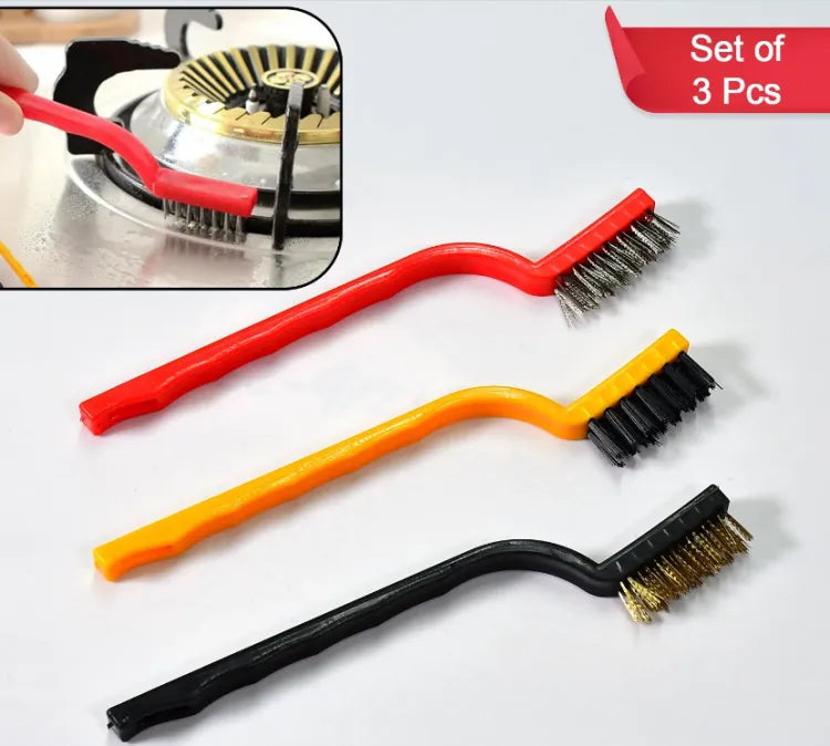 Set of 3 Gas Stove Cleaning Wire Rust Brush with Brass, Iron and Nylon wire for Metal, Gas Stove Pipes Cleaning