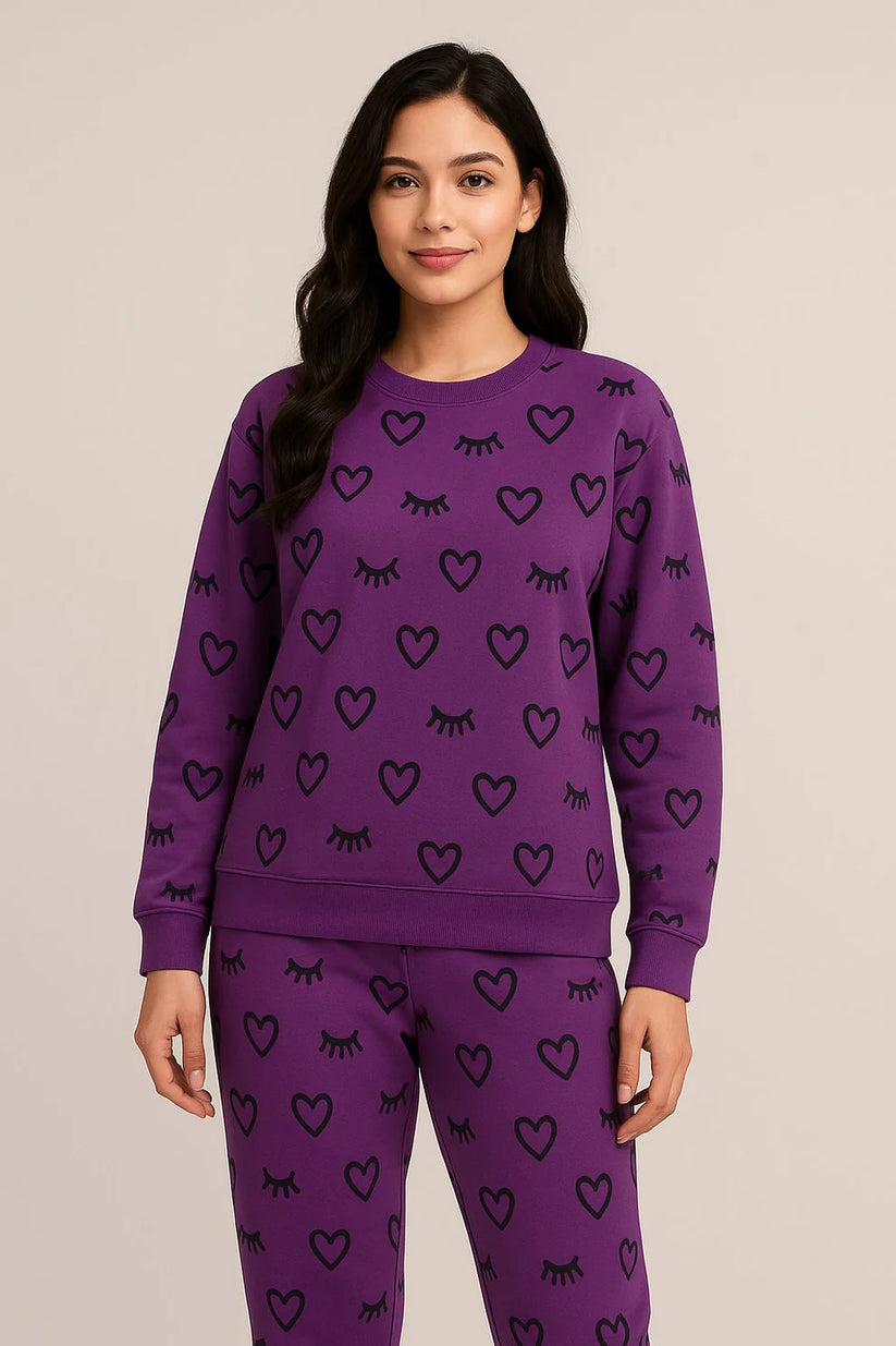 Winter Purple Sleepy Love Co-Ord Set Night Suit