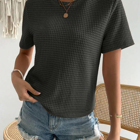 Waffle Knitted Tee – Charcoal