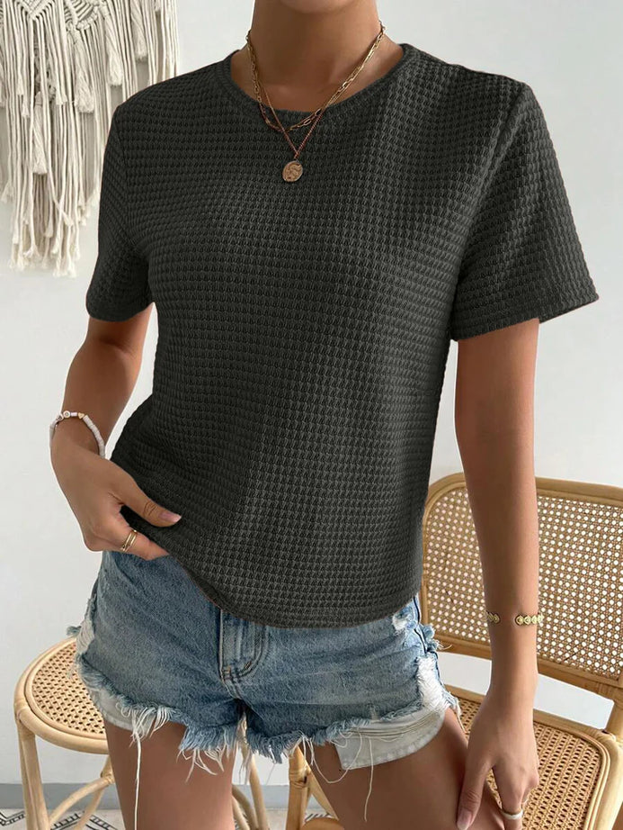 Waffle Knitted Tee – Charcoal
