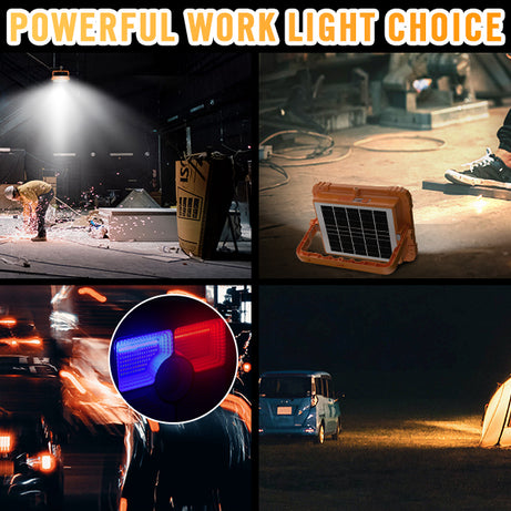 Heavy Duty Portable 100W Rechargeable Work Light with Solar Panel and 5 Modes IP66 Waterproof for Fishing Hiking Repairing