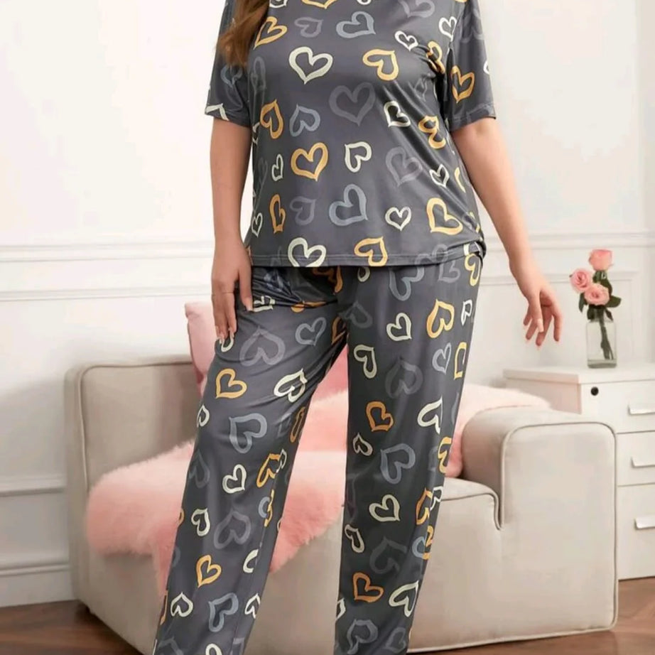 Multi Color Hearts on Gray Nightwear