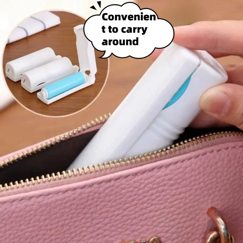 (Pack of 3) Mini Pocket Compact and Portable Lint Roller with Washable Refill
