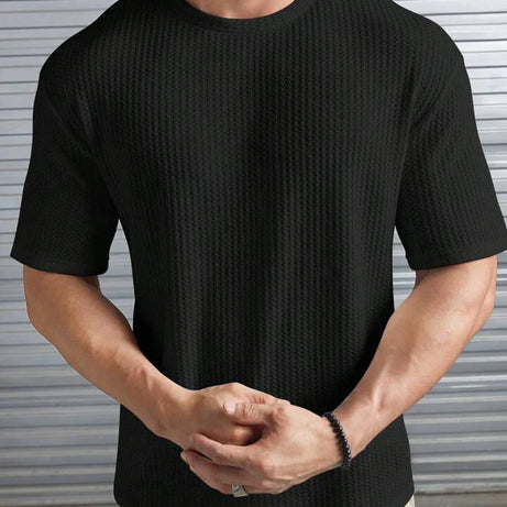 Oversized Waffle Knit Tee for Men – BLACK