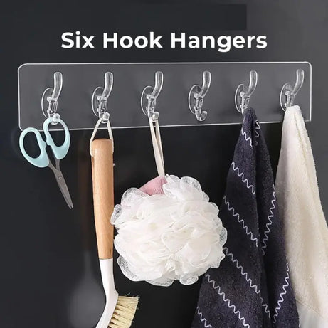 Transparent 6 Double Hooks Hanger with Strong Grip For Hanging Clothes and Bath Accessories