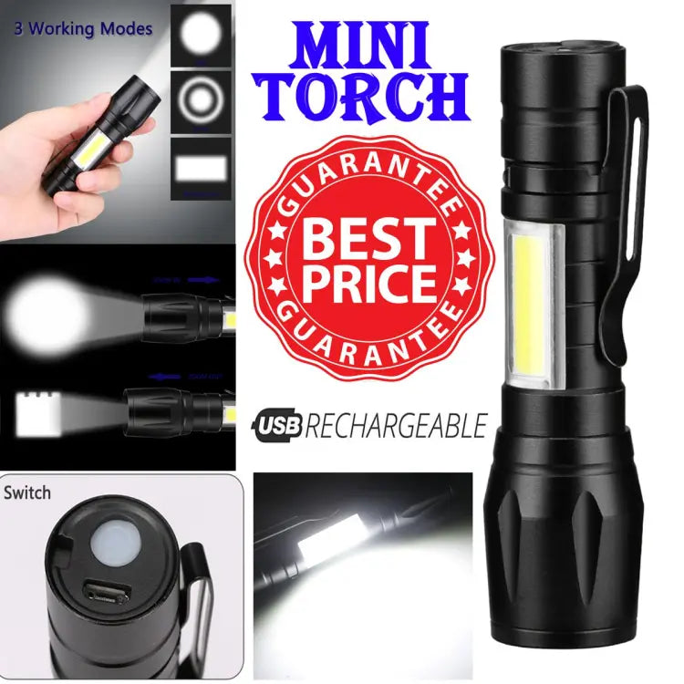 Mini Portable Torch LED Rechargeable Flashlight With USB Charging &amp; Power Bank Waterproof Long Range