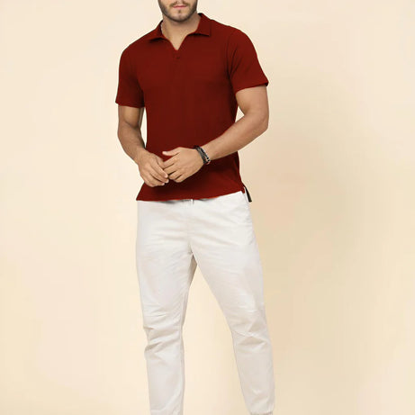 Premium Waffle Knitted Polo – MAROON