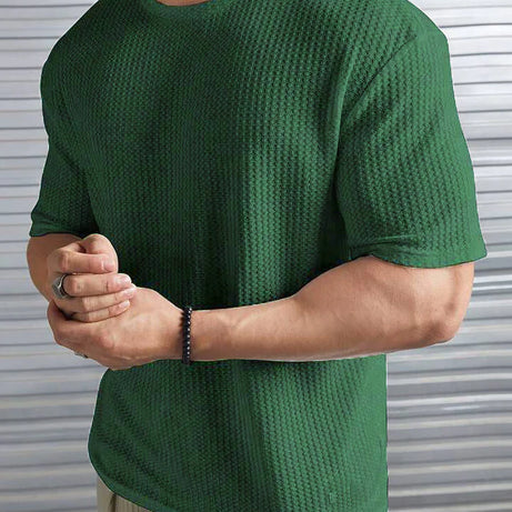 Oversized Waffle Knit Tee for Men – OLIVE