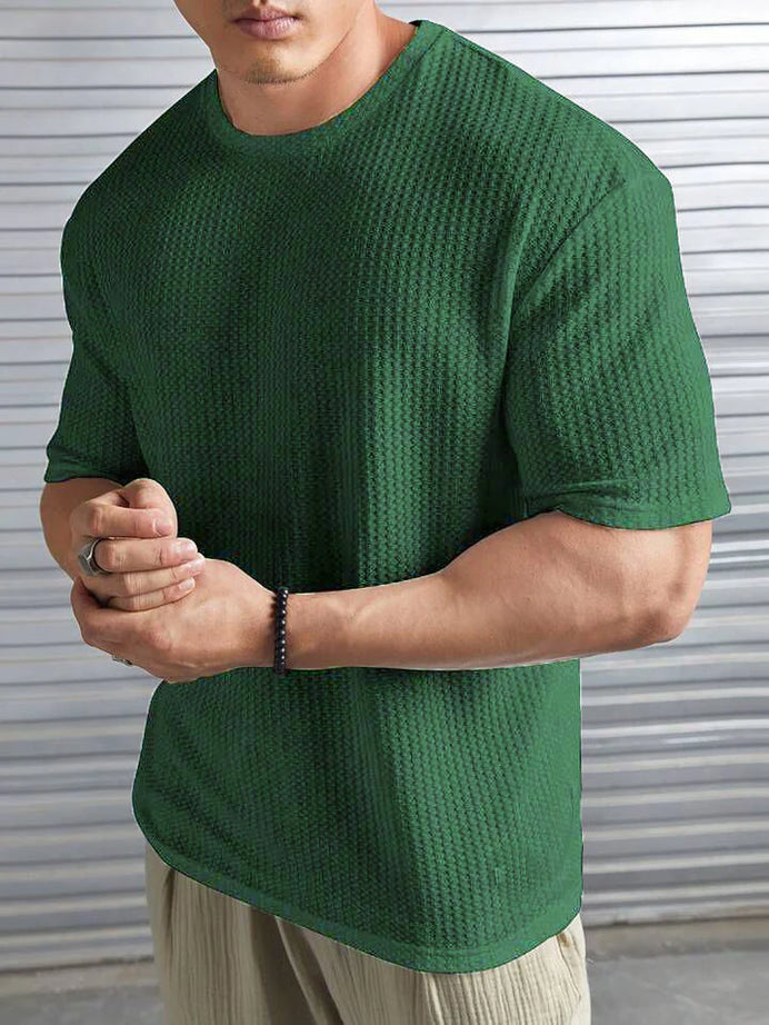 Oversized Waffle Knit Tee for Men – OLIVE
