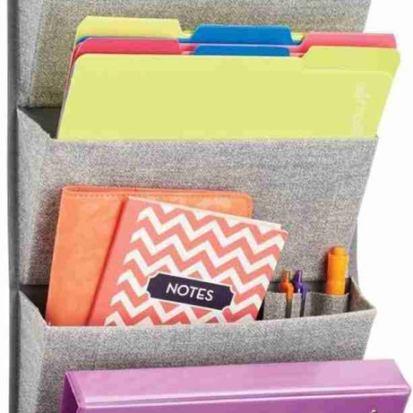 Soft Fabric Wall Mount/Over Door Hanging Storage Organizer With 4 Large Cascading Pockets For Holds Office Supplies, Planners, File Folders, Notebooks