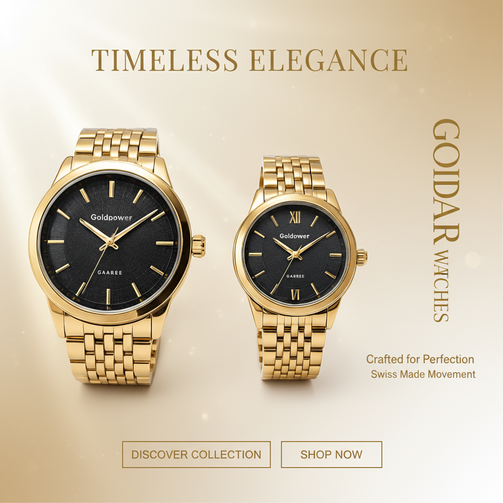 LuxeBond Gold-Black – Couple Watches Set – darvaza.pk