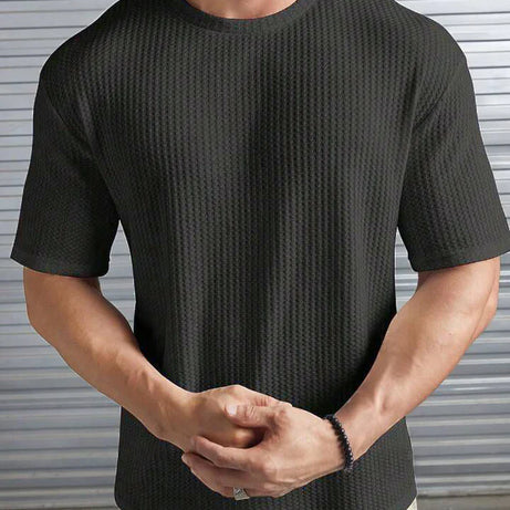 Oversized Waffle Knit Tee for Men – CHARCOAL