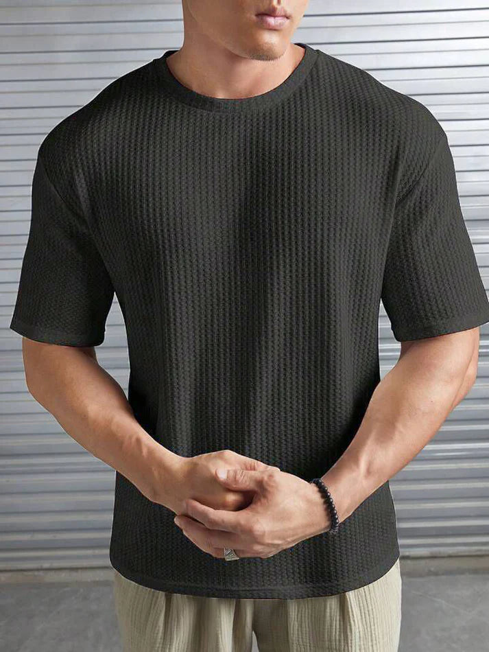 Oversized Waffle Knit Tee for Men – CHARCOAL