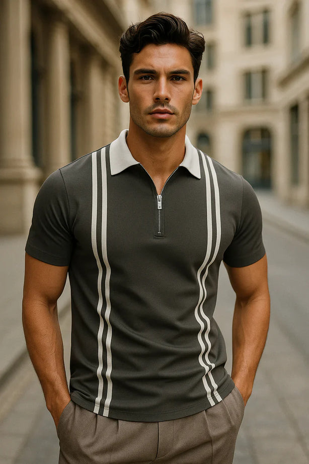 Grey Polo with Stripes