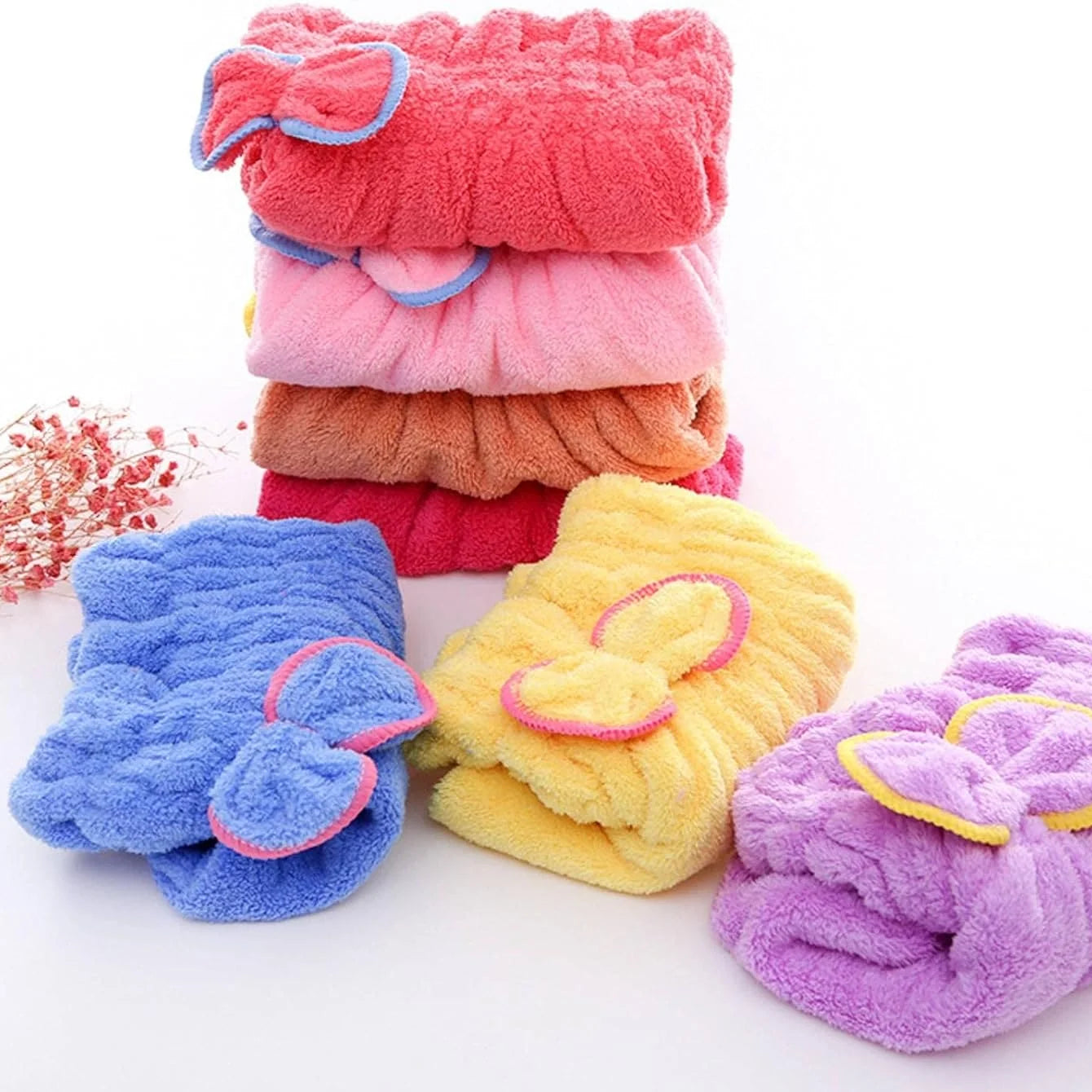 Microfiber Comfortable Quick Highly Absorbent Curly Long Thick Hair Turban Drying Bath Spa Bowknot Wrap Towel Cap Hat For Children and Adult Use
