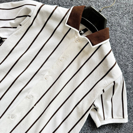 Contrast Collar Button Down Polo for Men – WHITE