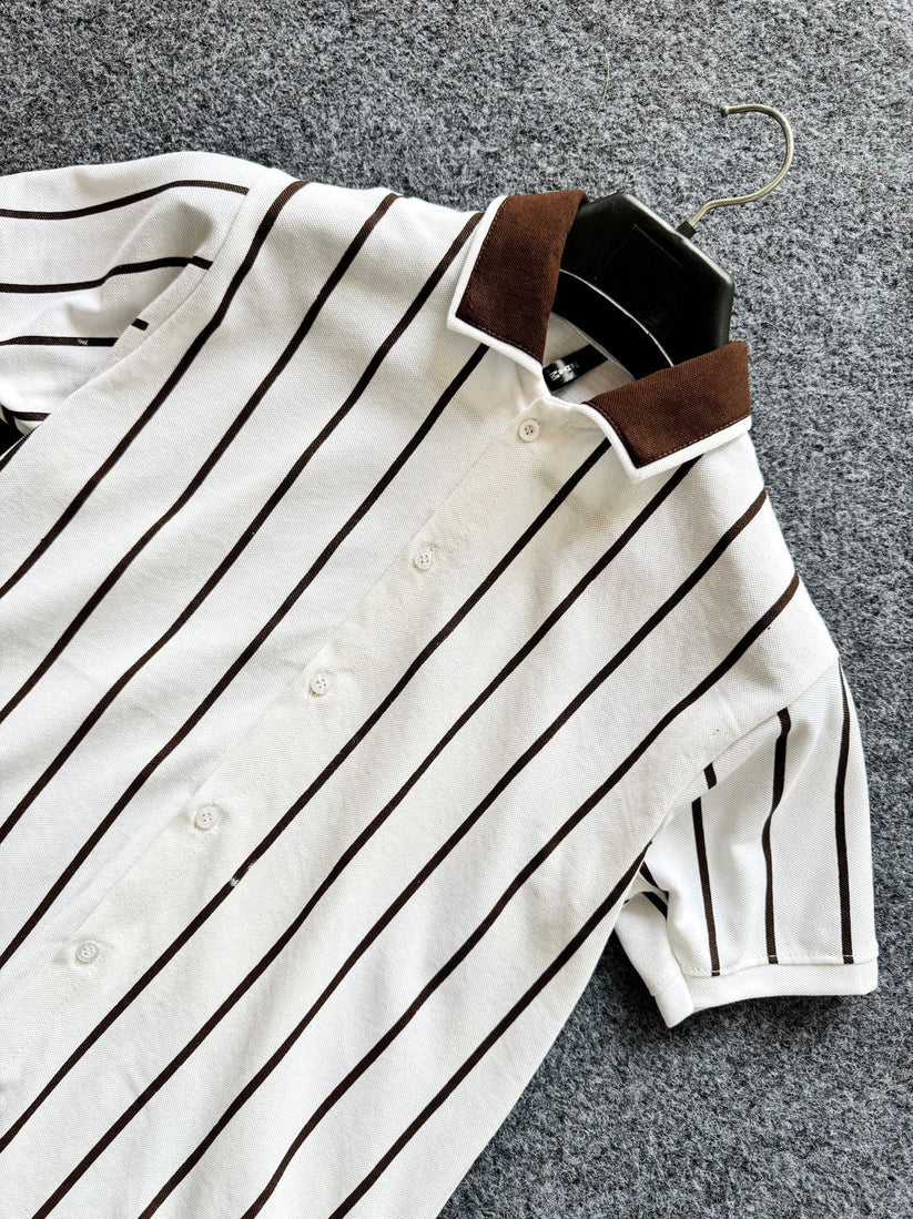 Contrast Collar Button Down Polo for Men – WHITE