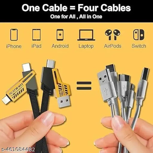 4-in-1 Multi USB Charging Cable – USB-C to USB-C, USB-C to Lightning, USB-A to USB-C, USB-A to Lightning | Fast PD Charger Cord for iPhone, iPad, Samsung, MacBook, Android Devices