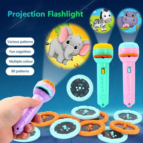 Portable Mini Projector Torch Toy Slide Flashlight with 3 Slides 24 Patterns For Kids Education Learning Night Light