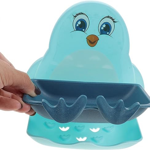 2 Pcs Wall-Mounted Soap Holder with Hook in Cute Penguins Shape Punch Free for Bathroom