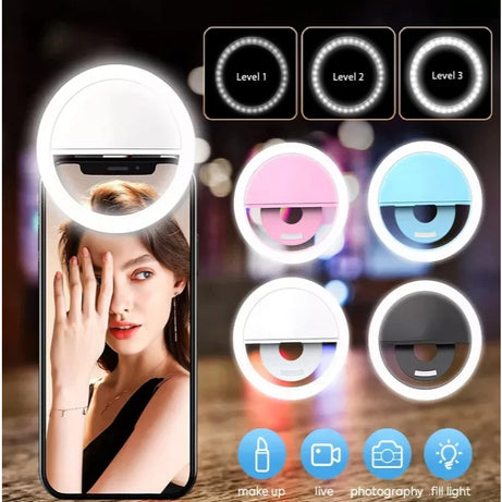 Portable USB Rechargeable Mini Mobile Selfie LED Ring Light with 3 Brightness Level